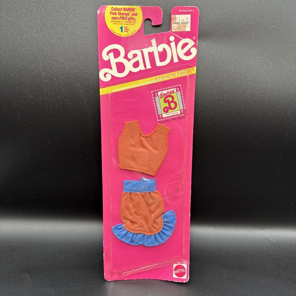 Barbie Fashion Finds Tricot Orange Crop top Tank Ruffle Skirt Blue Polkadot